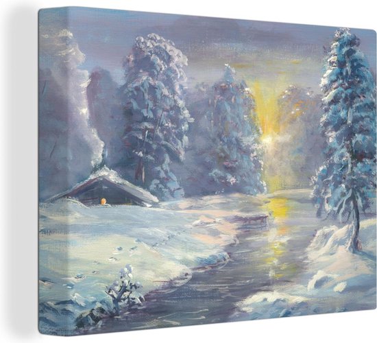 Une illustration d'une toile forêt d'hiver 80x60 cm - impression photo sur toile peinture Décoration murale salon / chambre à coucher) / Arbres Peintures Toile