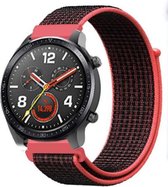 Nylon Smartwatch bandje - Geschikt voor  Huawei Watch GT nylon band - zwart/rood - 46mm - Horlogeband / Polsband / Armband