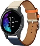 Leer Smartwatch bandje - Geschikt voor  Garmin Venu leren bandje - wit/donkerblauw - Horlogeband / Polsband / Armband