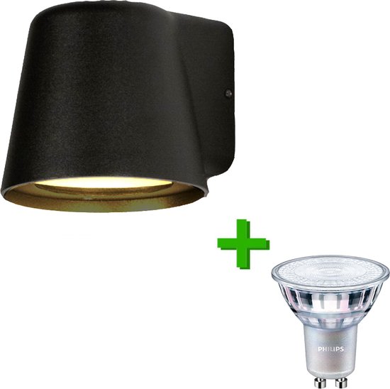 Lybardo extérieur / applique Lybardo Monaco Zwart + Lampe LED Philips GU10 3.5W - 2700K Wit Chaud