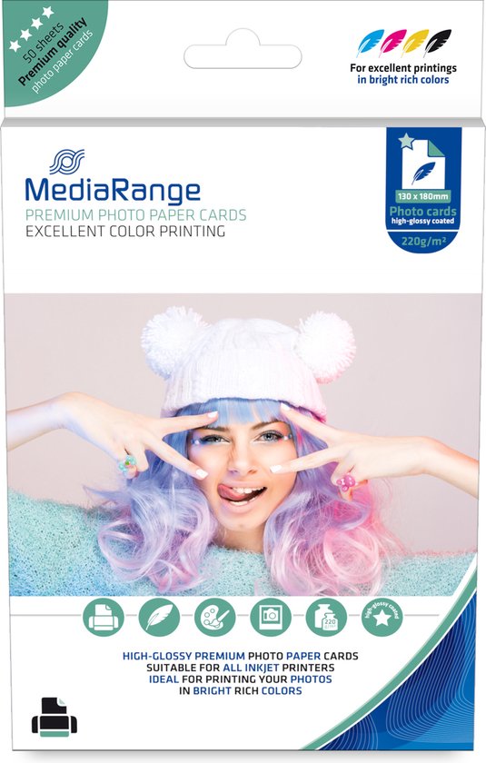 MediaRange foto papier, 130 x 180 mm, 220 g/m², 50 vel, hoogglans.