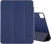 Voor iPad Pro 12,9 inch (2020) Horizontale flip Ultradunne dubbelzijdige clip Magnetische PU lederen tas met drievoudige houder en slaap- / wekfunctie (donkerblauw)