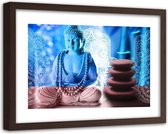 Foto in frame ,Boeddha Zen Spa , 120x80cm , Blauw Bruin , Premium print