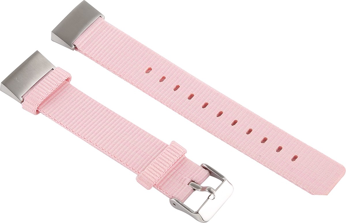 By Qubix - Compatible Fitbit bandje - geschikt voor Fitbit Charge 3 - Fitbit Charge 4 nylon bandje - Roze - Horlogeband - smartwatchbandje