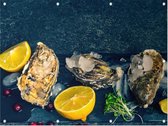 Oesters met citroen - Foto op Tuinposter - 60 x 45 cm