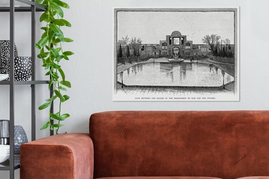 Canvas Schilderij Een illustratie van de stadspoort in het Iraanse Teheran - 80x60 cm - Wanddecoratie
