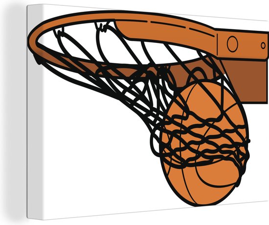 Canvas Schilderij Een illustratie van basketbal in het net - 90x60 cm - Wanddecoratie