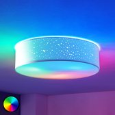 Lindby - Slimme plafondlamp - RGB - met dimmer - 3 lichts - stof, metaal - H: 14 cm - E27 - wit - Inclusief lichtbronnen