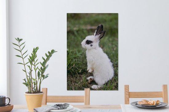 Canvas Schilderij Konijn - Huisdier - Gras - 60x90 cm - Wanddecoratie