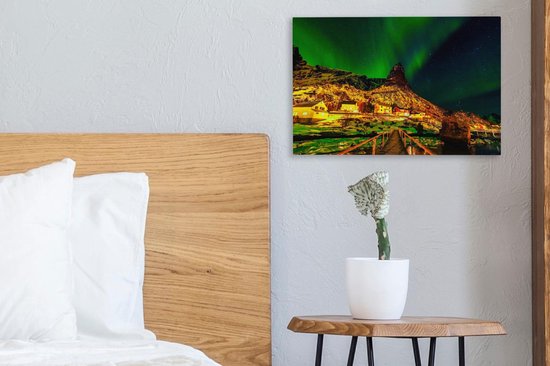 Aurores boréales au-dessus d'un village en Norvège toile 2cm 30x20 cm - petit - Tirage photo sur toile (Décoration murale salon / chambre) / phénomènes naturels Peintures sur toile