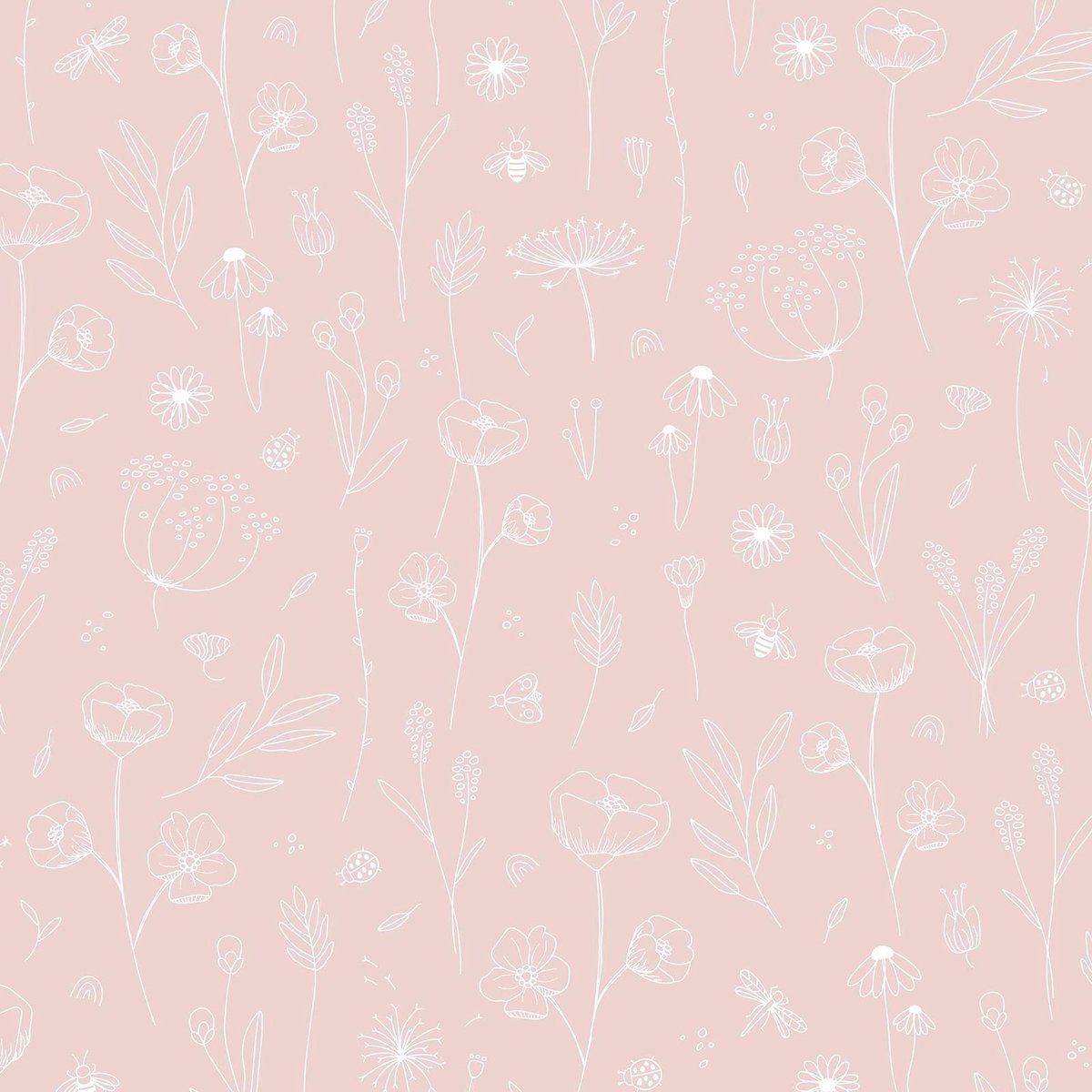 Little Dutch Vliesbehang | Wild Flowers Pink - Roze - 10mx53cm - Little Dutch