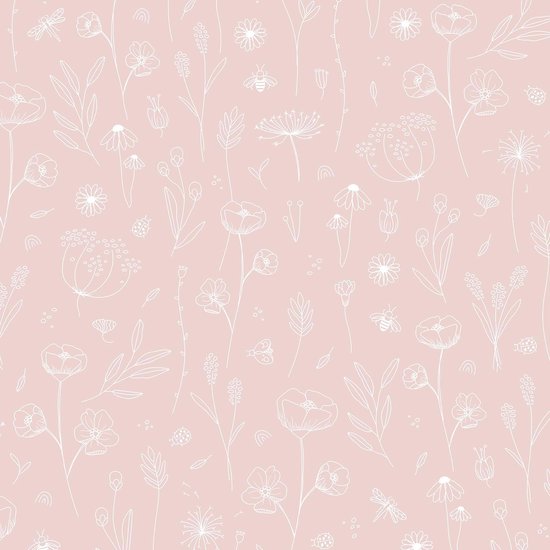 Little Dutch Vliesbehang | Wild Flowers Pink - Roze - 10mx53cm