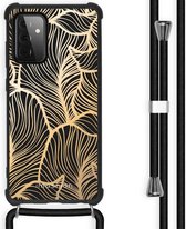 iMoshion Hoesje Geschikt voor Samsung Galaxy A72 Hoesje Met Koord - iMoshion Design Hoesje met Koord - Goud / Zwart / Golden Leaves