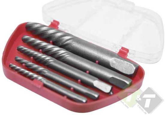 Linkse tapset met zes spiraalvormige extractors in een rode houder.