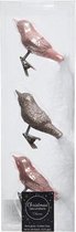 Decoris Vogel glas mix 8x4cm roze-parel 3 stuks