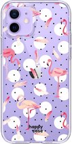 HappyCase iPhone 12 / 12 Pro Hoesje Flexibel TPU Flamingo Print