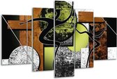 Glasschilderij Abstract - Bruin, Groen, Zwart - 170x100cm 5Luik - Foto Op Glas - Geen Acrylglas Schilderij - 6000+ Glasschilderijen Collectie - Wanddecoratie