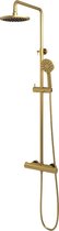 Brauer Gold Edition Regendoucheset opbouw - hoofddouche 20cm - glijstang - handdouche rond 3 standen - gladde knoppen - PVD - geborsteld goud
