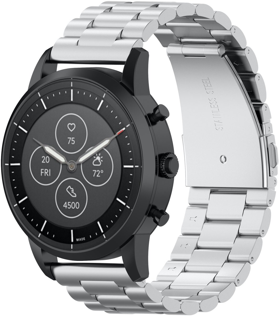 123watches kralen stalen schakel band - zilver - 18mm - Geschikt voor Garmin Vivoactive 4S / Venu 2S / Venu 3S / Vivomove 3s / Overige smartwatches met 18mm bandje