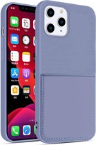 Vloeibare siliconen huid voelt schokbestendig beschermhoes met kaartsleuf voor iPhone 12 mini (lavendelgrijs)