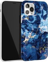 Glanzend marmeren patroon TPU beschermhoes voor iPhone 12 mini (blauw)