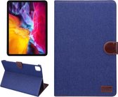 Voor iPad Pro 11 inch 2020 PC + Links en Rechts Denim Leather Case Wallet Card Holder With Dormancy (Navy Blue)