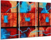 GroepArt - Schilderij -  Abstract - Blauw, Oranje, Rood - 120x80cm 3Luik - 6000+ Schilderijen 0p Canvas Art Collectie