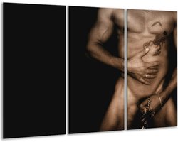 GroepArt - Schilderij -  Lichaam - Zwart, Sepia - 120x80cm 3Luik - 6000+ Schilderijen 0p Canvas Art Collectie