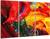 GroepArt - Schilderij -  Verf - Rood, Geel, Groen - 120x80cm 3Luik - 6000+ Schilderijen 0p Canvas Art Collectie