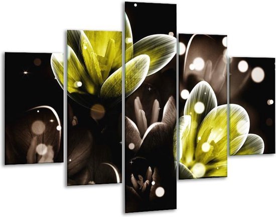 Glasschilderij - Bloem - Wit, Roze, Zwart - 100x70cm 5Luik - Geen Acrylglas... | bol