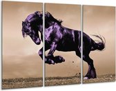 GroepArt - Schilderij -  Paard - Paars, Grijs, Zwart - 120x80cm 3Luik - 6000+ Schilderijen 0p Canvas Art Collectie