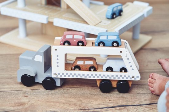 Mamabrum - Houten Vrachtwagen Speelgoed - jongens - met Oplegger inclusief 4 Wagens – Truck - mamabrum