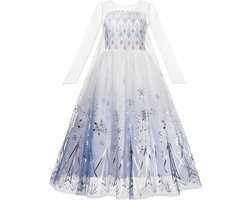 Prinses - Elsa ijskristallen jurk - Prinsessenjurk - Verkleedkleding - Feestjurk - Sprookjesjurk - Blauw - Maat 122 (6/7 jaar)
