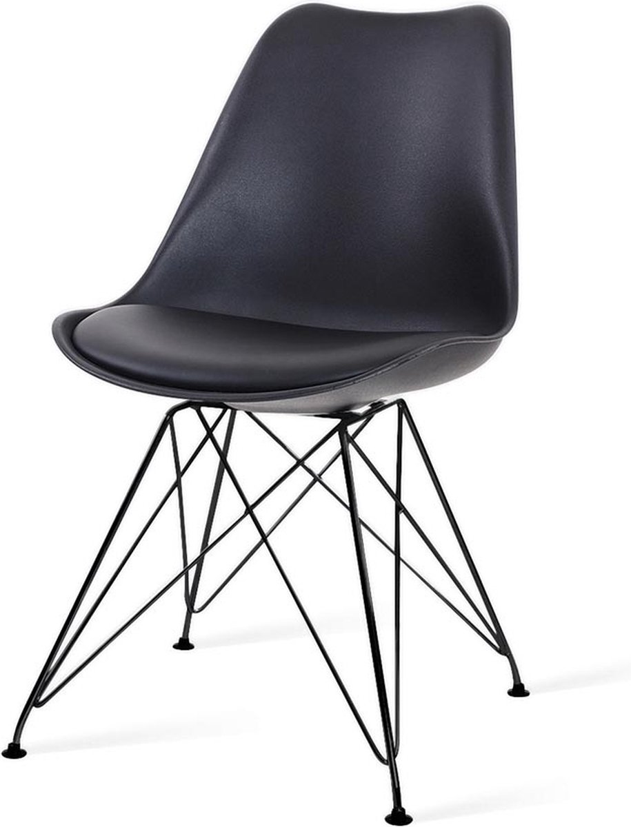 Essence Metal Eetkamerstoel Zwart - Kunststof - PU Zitting - Zwarte Poten - Industrieel - Modern
