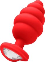 Ouch! Siliconen Buttplug Extra Large Ribbed Diamond Heart - Rood