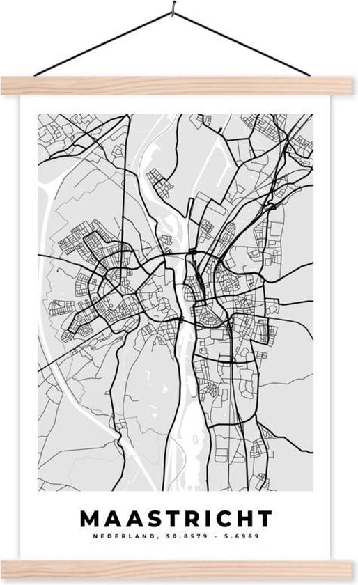 Porte-affiche avec affiche - Affiche scolaire - Plan de la ville - Maastricht - Grijs - Wit - 120x180 cm - lattes vierges