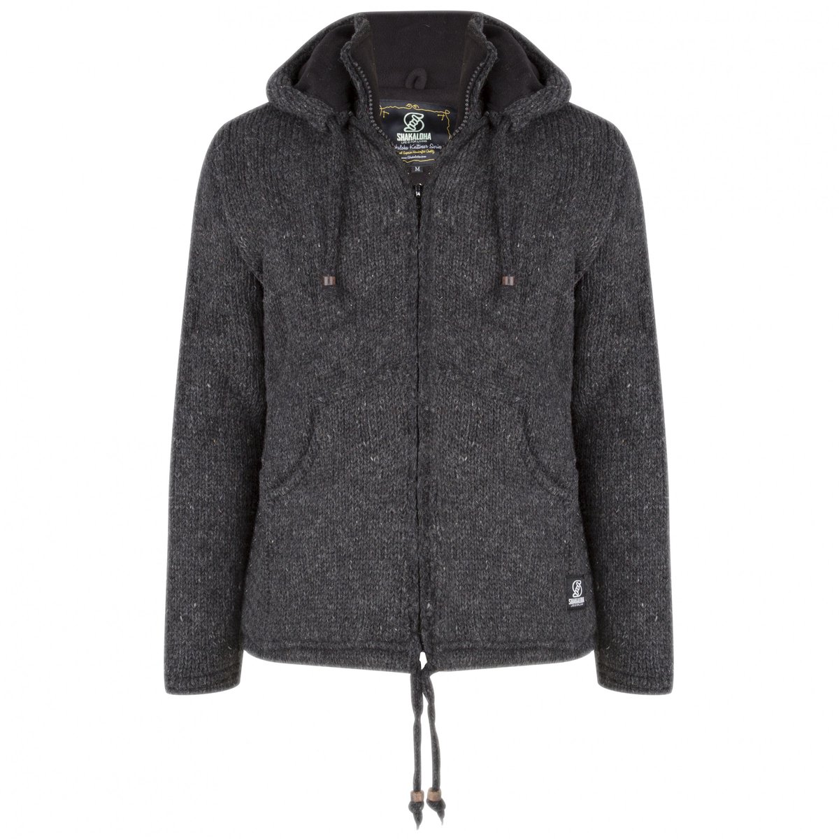 Gebreid Wollen Heren/Uni Vest van Schapenwol met Polyester Fleece voering en afneembare capuchon SHAKALOHA Flash Ziphood Antraciet