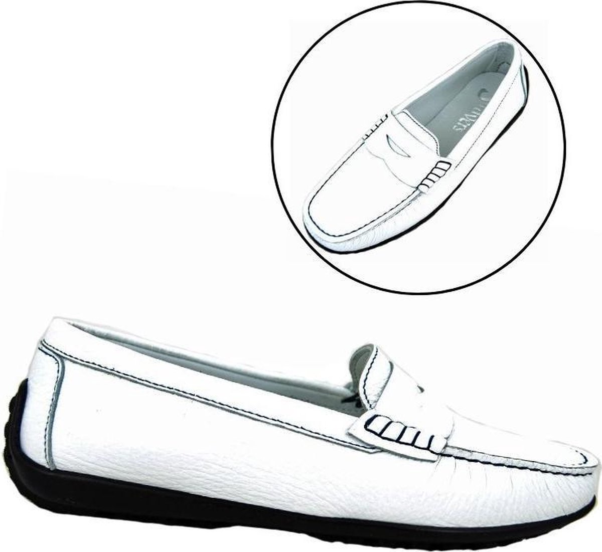 Stravers - Luxe Mocassins Maat 45 Dames Grote Maten Witte Leren Instappers