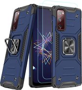 Samsung A02s Hoesje Heavy Duty Armor Hoesje Blauw - Galaxy A02s Case Kickstand Ring cover met Magnetisch Auto Mount- Samsung A02s screenprotector 2 pack