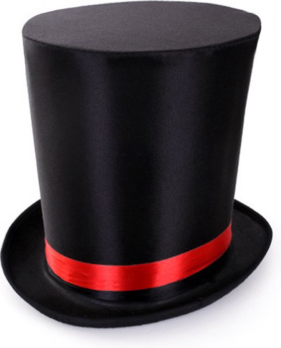 Toegeven Me Ruwe slaap Extra hoge hoed zwart goochelaar circus rood - one size - maat 57 58 59 60  - met... | bol.com