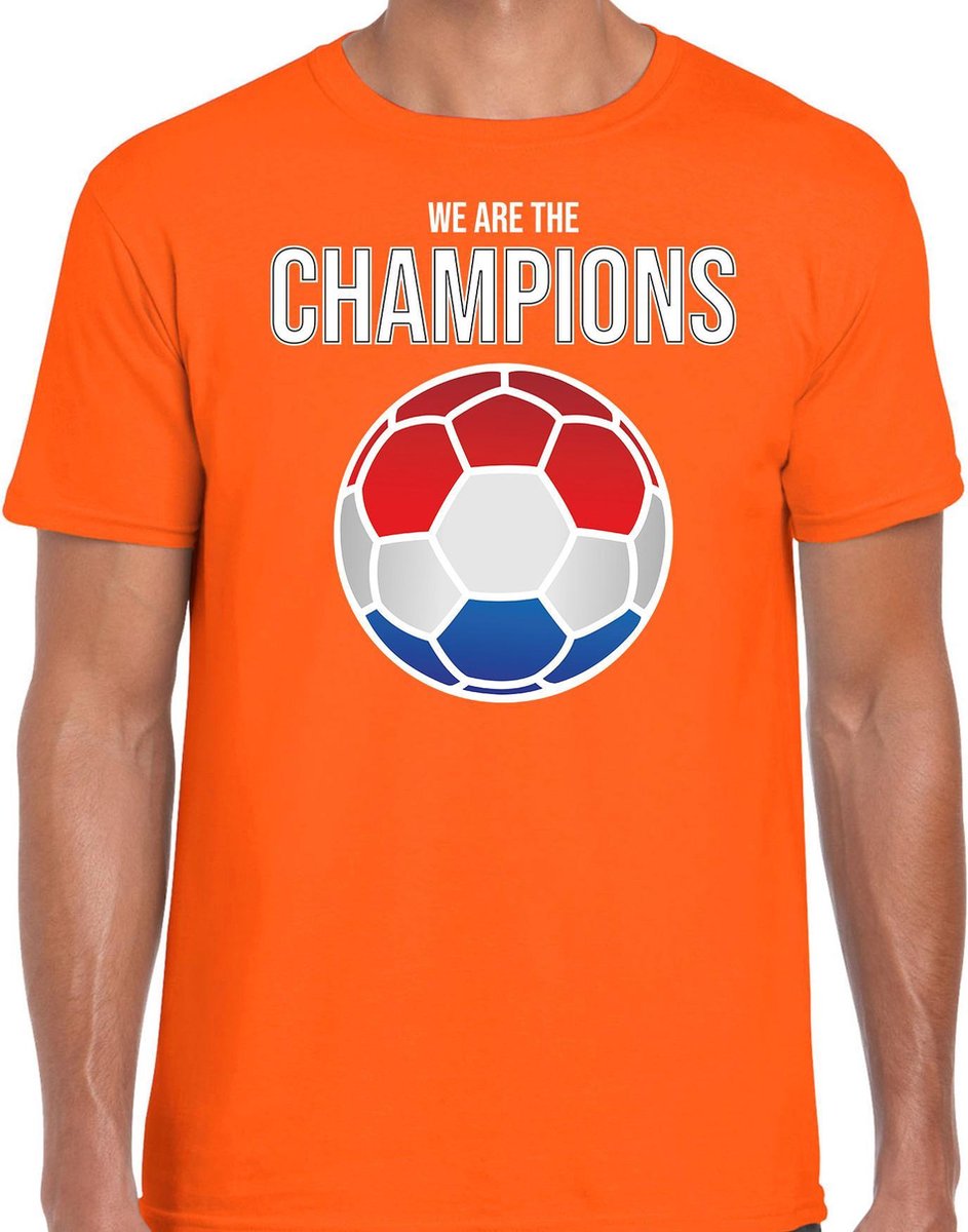 We are the champions t-shirt met voetbal - oranje - heren - Nederland supporter / EK / WK / kleding L