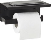 WC rolhouder - Toiletrolhouder met Planchet - Badkameraccessoires - Mat Zwart - 18,5 x 11 cm