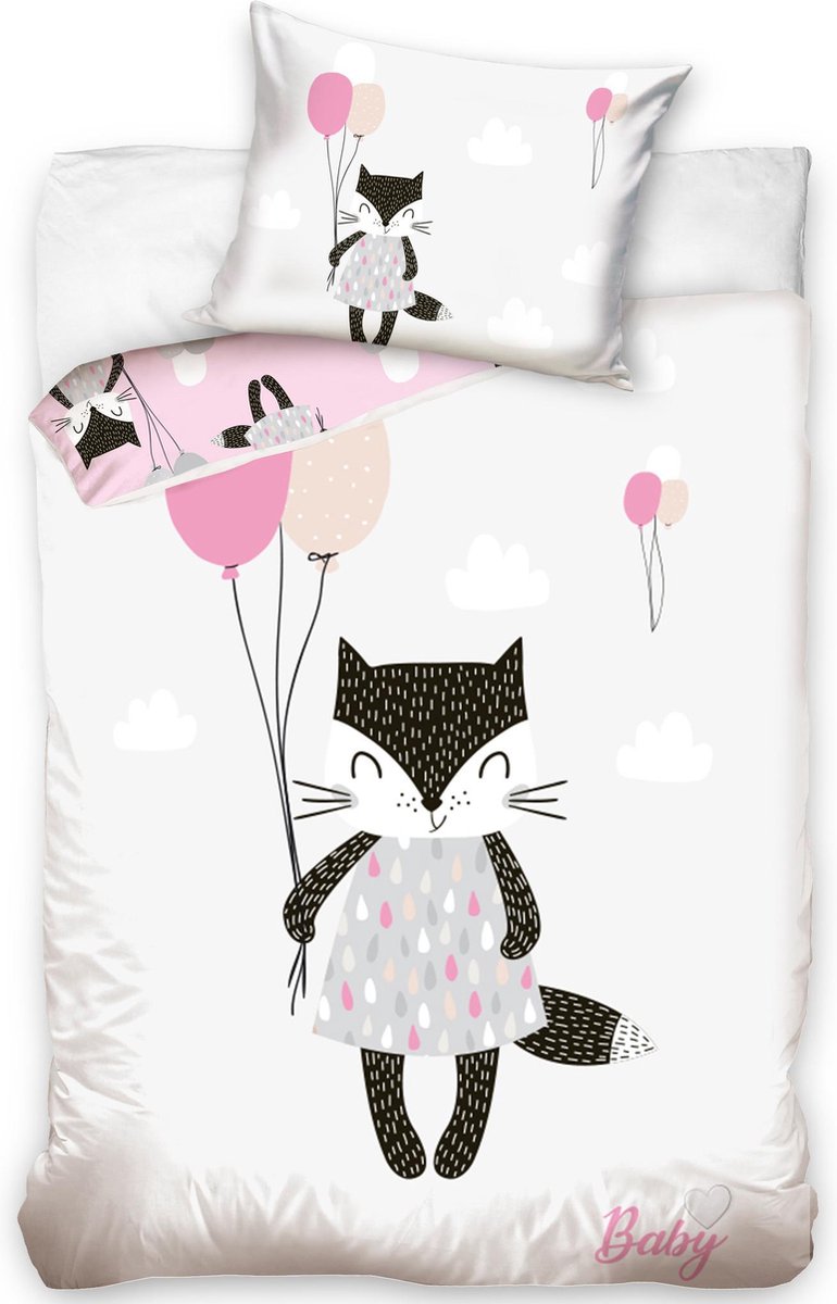 Parure housse de couette coton Kitties 100x135 cm avec Taie d'oreiller