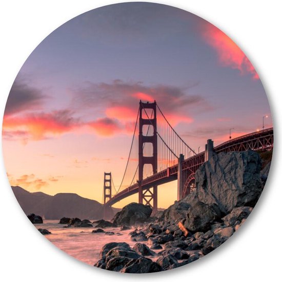 Golden Gate Bridge - zonsondergang - San Francisco, Californië - Muurcirkel Forex 80cm | Wandcirkel voor binnen - Landschap
