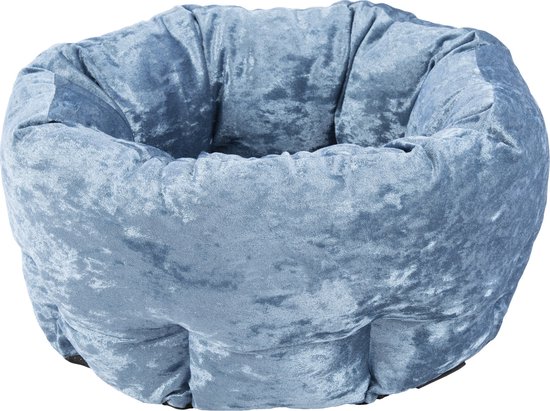 Scruffs Velvet Donut Bed - Stijlvolle katten- en hondenmand van fluweel - in 4 kleuren - Blauw