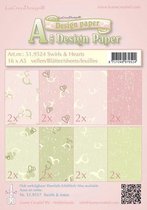 Design papier assortiment swirls & hearts roze/groen 16 x A5