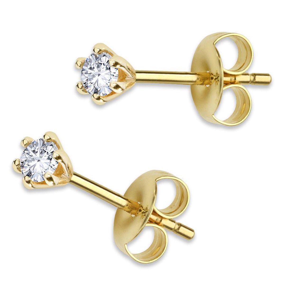Lovebird LB113 - Gouden oorknopjes met briljant - Dames - Rondje - 2,5 mm - Diamant - Briljant Geslepen - 0,10 Karaat - 14 Karaat - Goud
