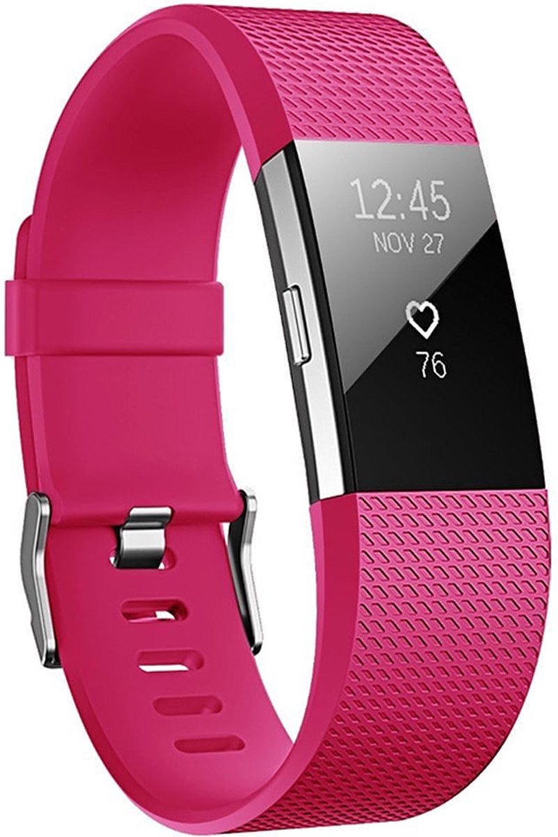 watchbands-shop.nl Siliconen bandje - Fitbit Charge 2 - RoodRoze - Large