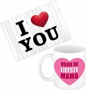 Mama jarig/Moederdag cadeau drink mok/beker + grote I Love you wenskaart(15 x 21 cm)