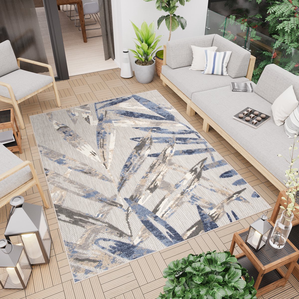 Tapiso Patio Indoor Tapijt Tuintapijt Vloerkleed Outdoor Indoor Maat- 80x150 Grijs Blauw 6